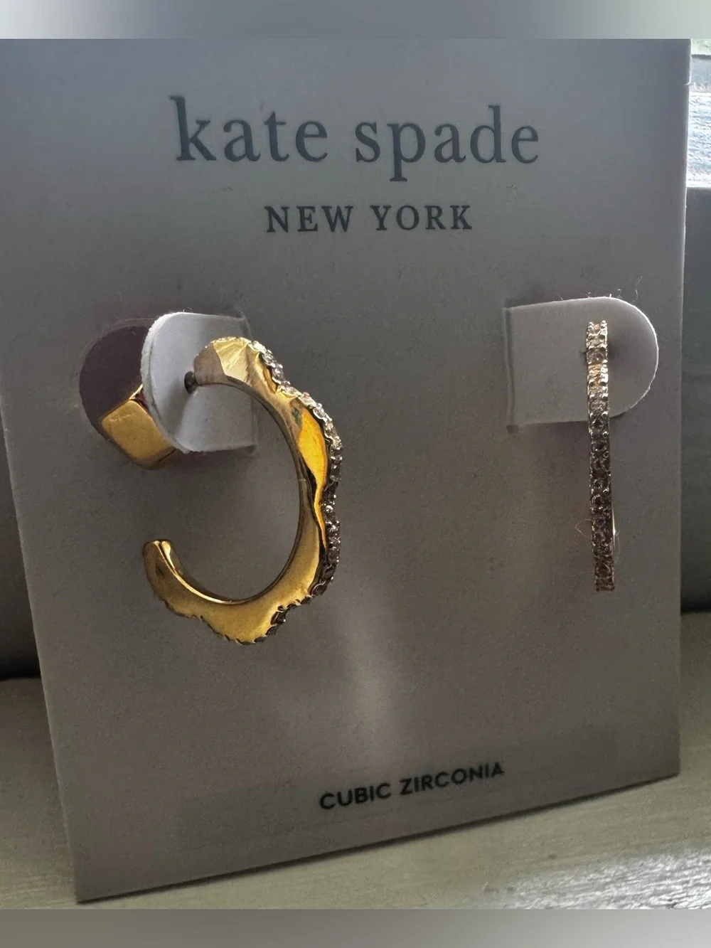 Kate Spade Gold Cubic Zirconia Textured Hoop Earrings **NEW WITH TAGS**